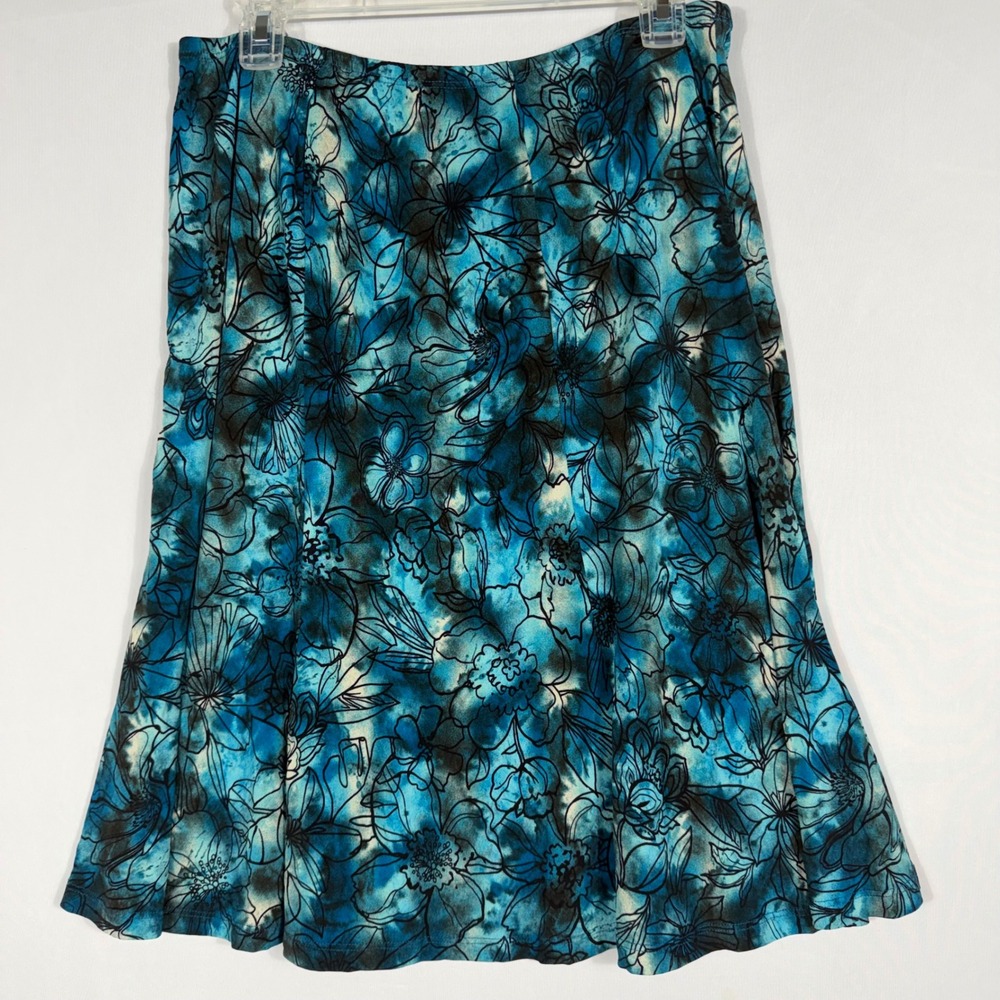 Vtg 90s Y2K Connected Apparel Floral Midi Skirt Med Blue White A-line Ethereal